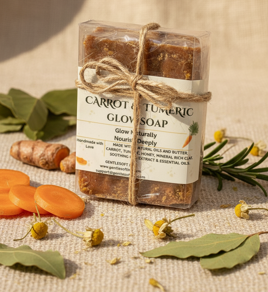 Carrot & Turmeric Glow Soap – Handcrafted Natural Soap for Brightening, Hydrating & Sensitive Skin